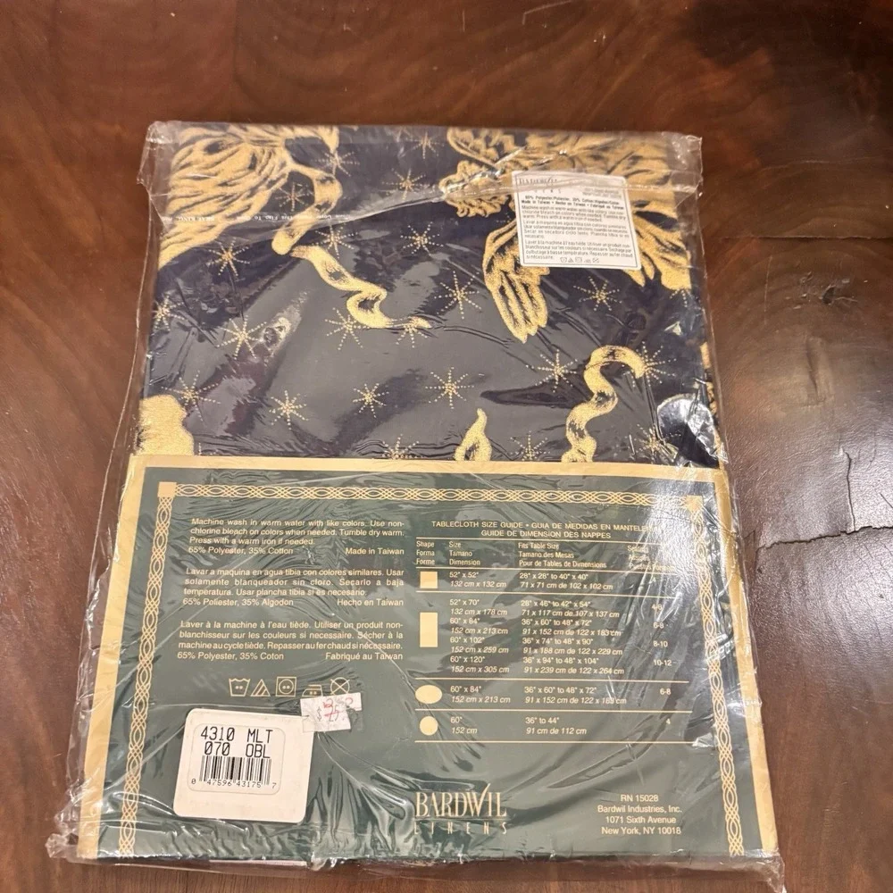 Vintage Bardwil Angelica Angel Cherub Tablecloth 52x70 Navy Gold New Sealed